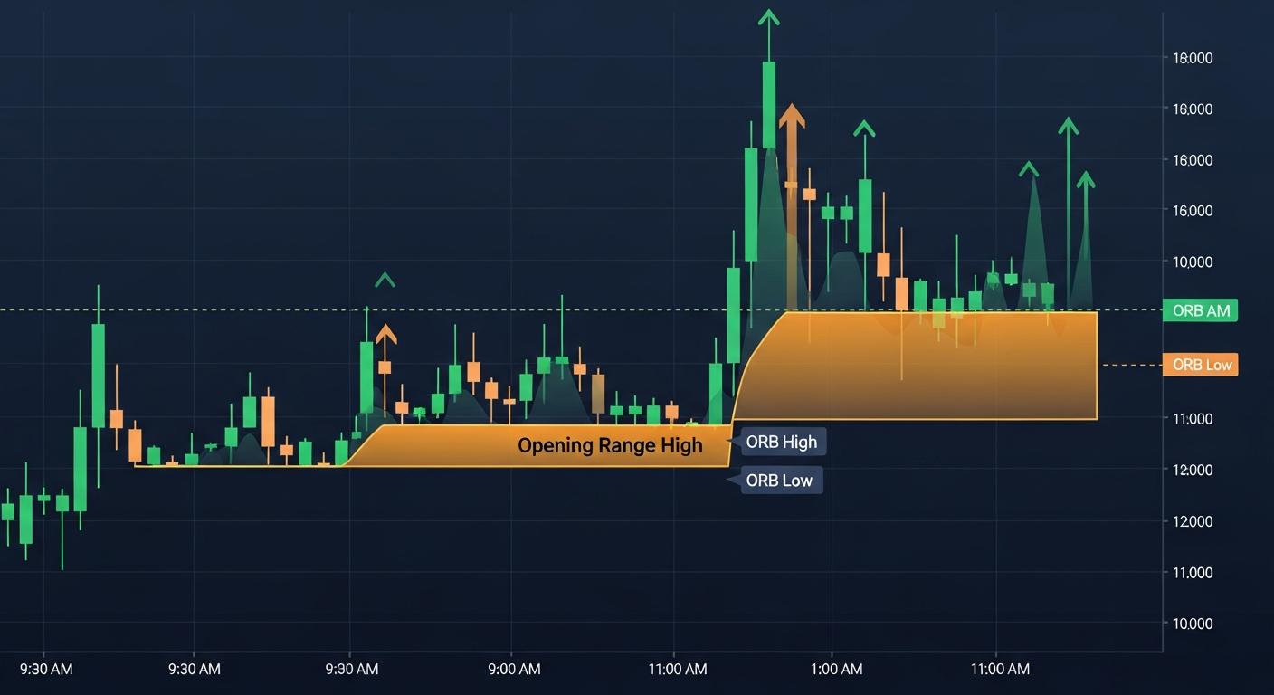 0DTE opening range breakout options strategy chart showing morning breakout on SPY